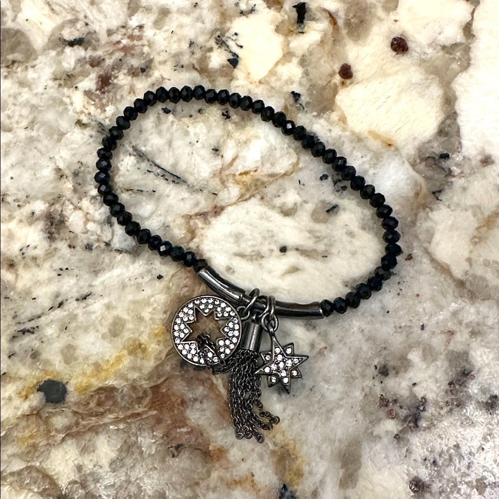 WHBM stretchy black/pewter/rhinestone bracelet